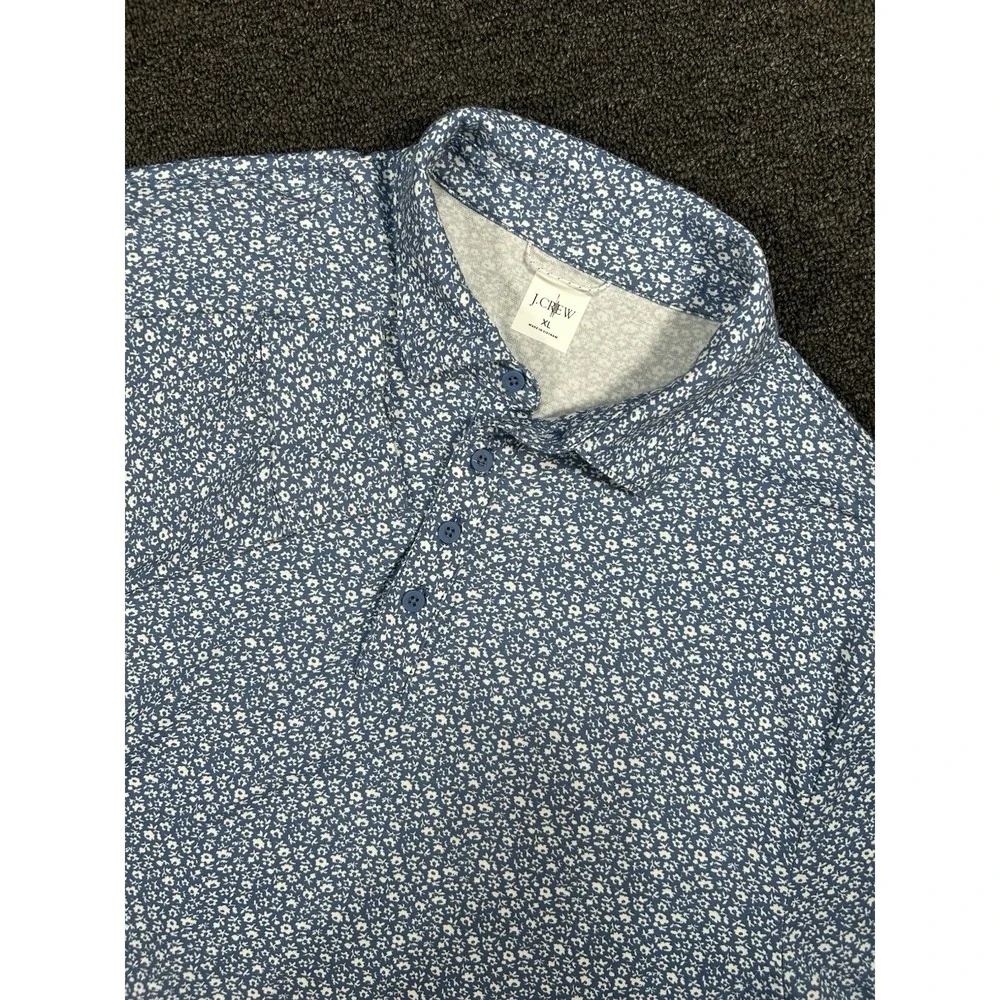 J. Crew Oarsman Shirt Men's XL Blue Henley Floral Print Coolmax Preppy‎ Golf L/S
